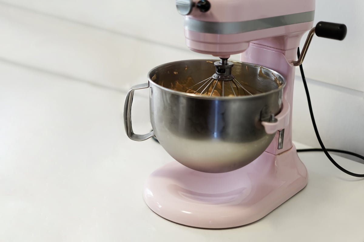 Close-up of pink Stand Mixer.